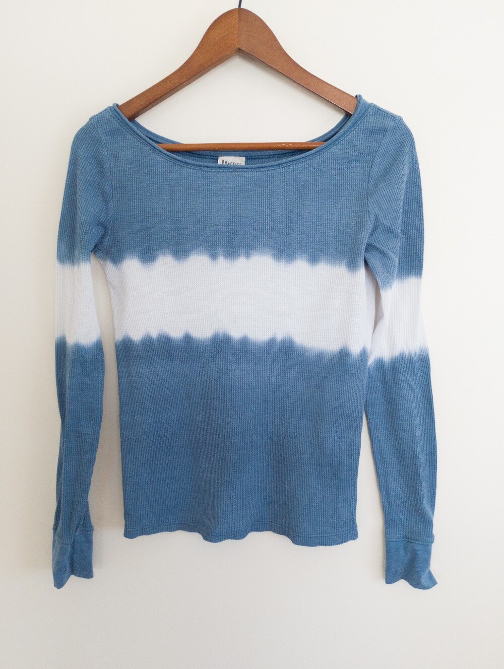 Free People Blue White Dip Dye Waffle Knit Thermal Top Small